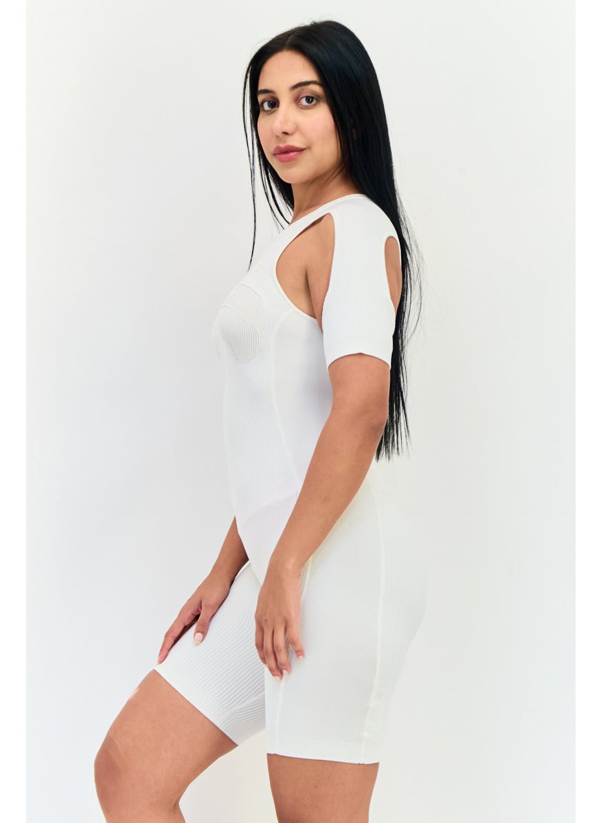 Women Sportswear Fit Short Sleeve Outdoor Playsuit, Chalk White