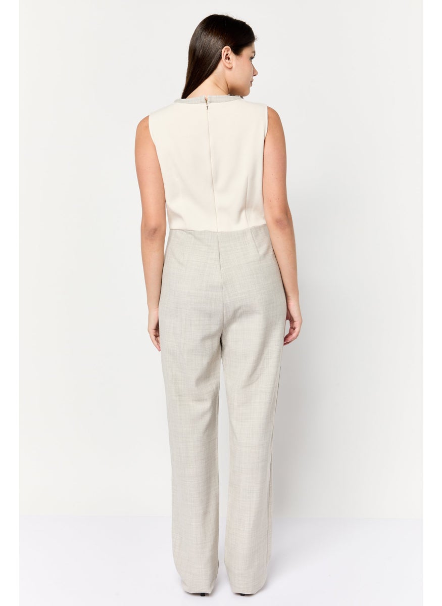 Women Chambray Sleeveless Jumpsuit, Grey