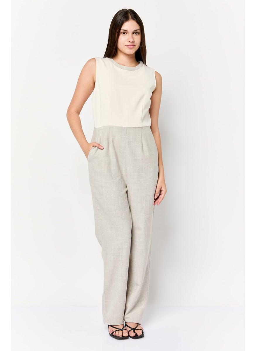 Women Chambray Sleeveless Jumpsuit, Grey