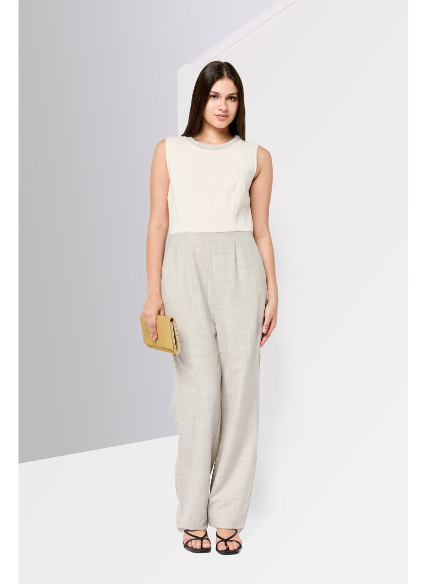 Women Chambray Sleeveless Jumpsuit, Grey