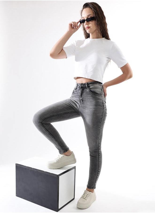 Women Comfort Skinny Fit High-Rise Heavy Fade Stretchable Jeans
