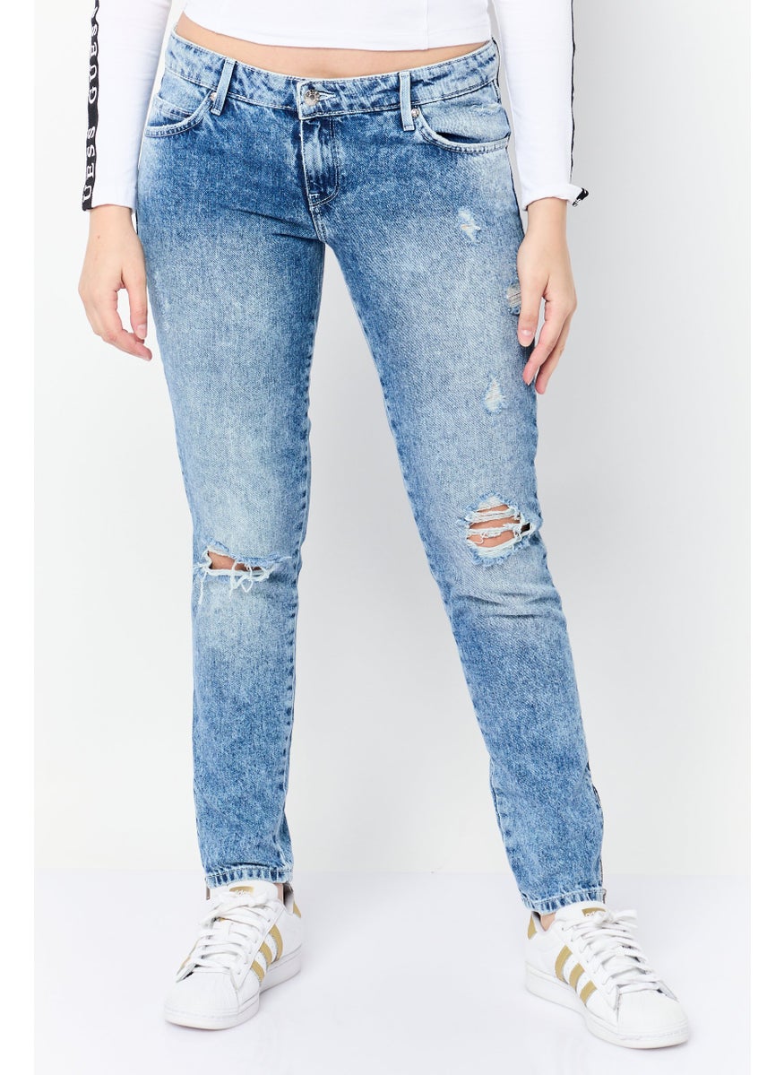Women Regular Fit Ripped Non Stretchable Denim Jeans, Blue