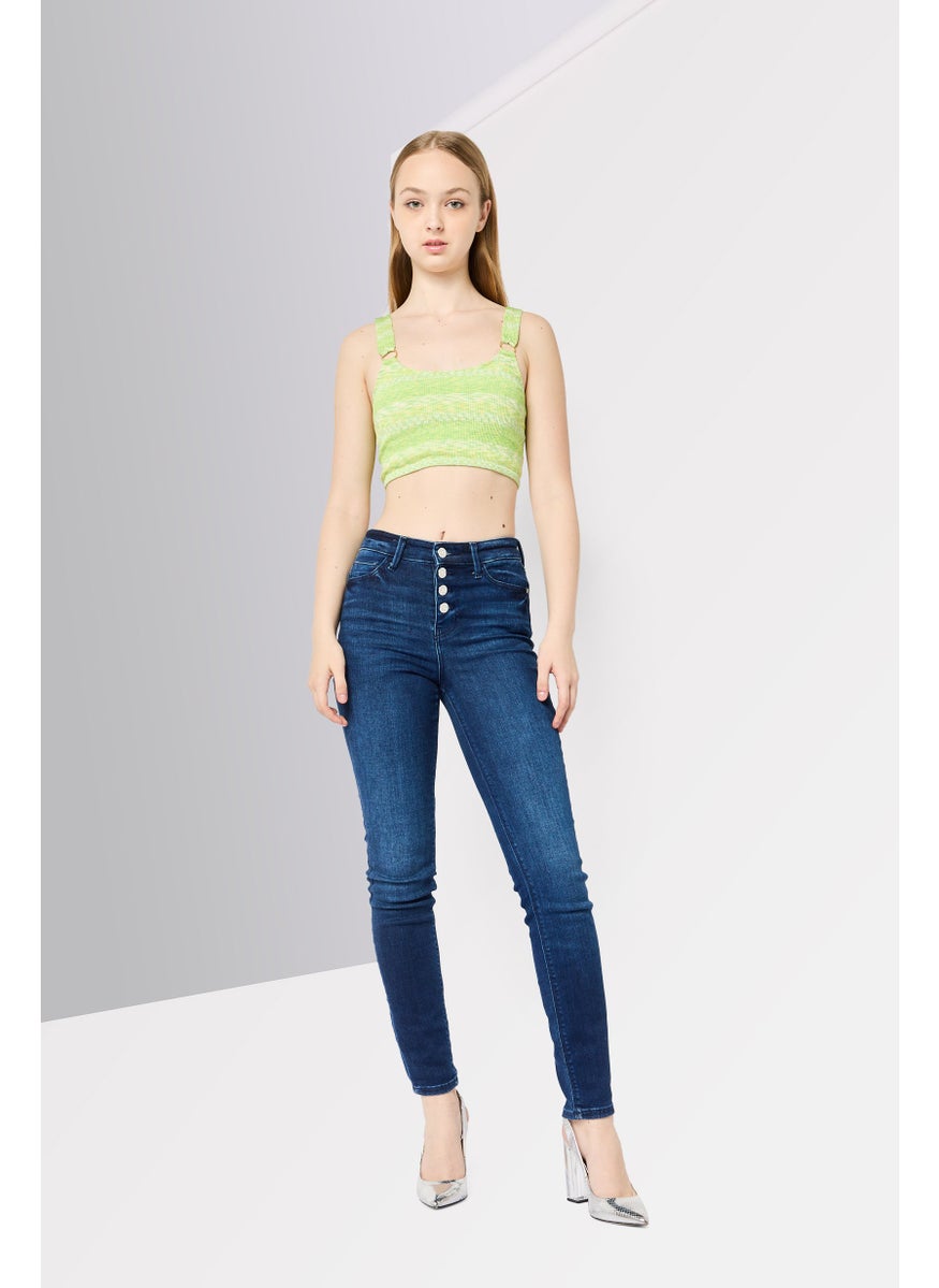 Women Skiiny Fit High Rise Solid Denim Jeans, Navy