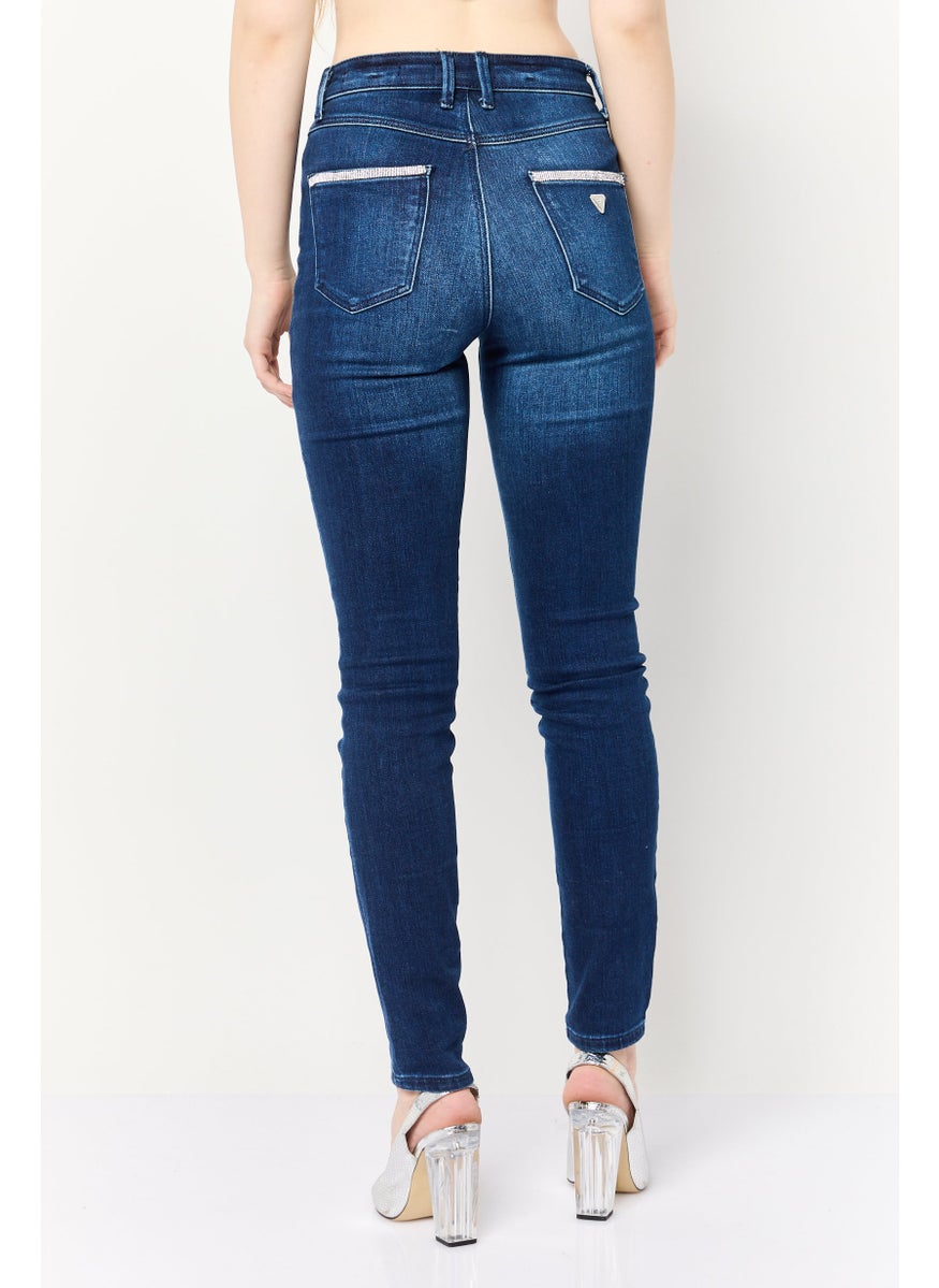 Women Skiiny Fit High Rise Solid Denim Jeans, Navy