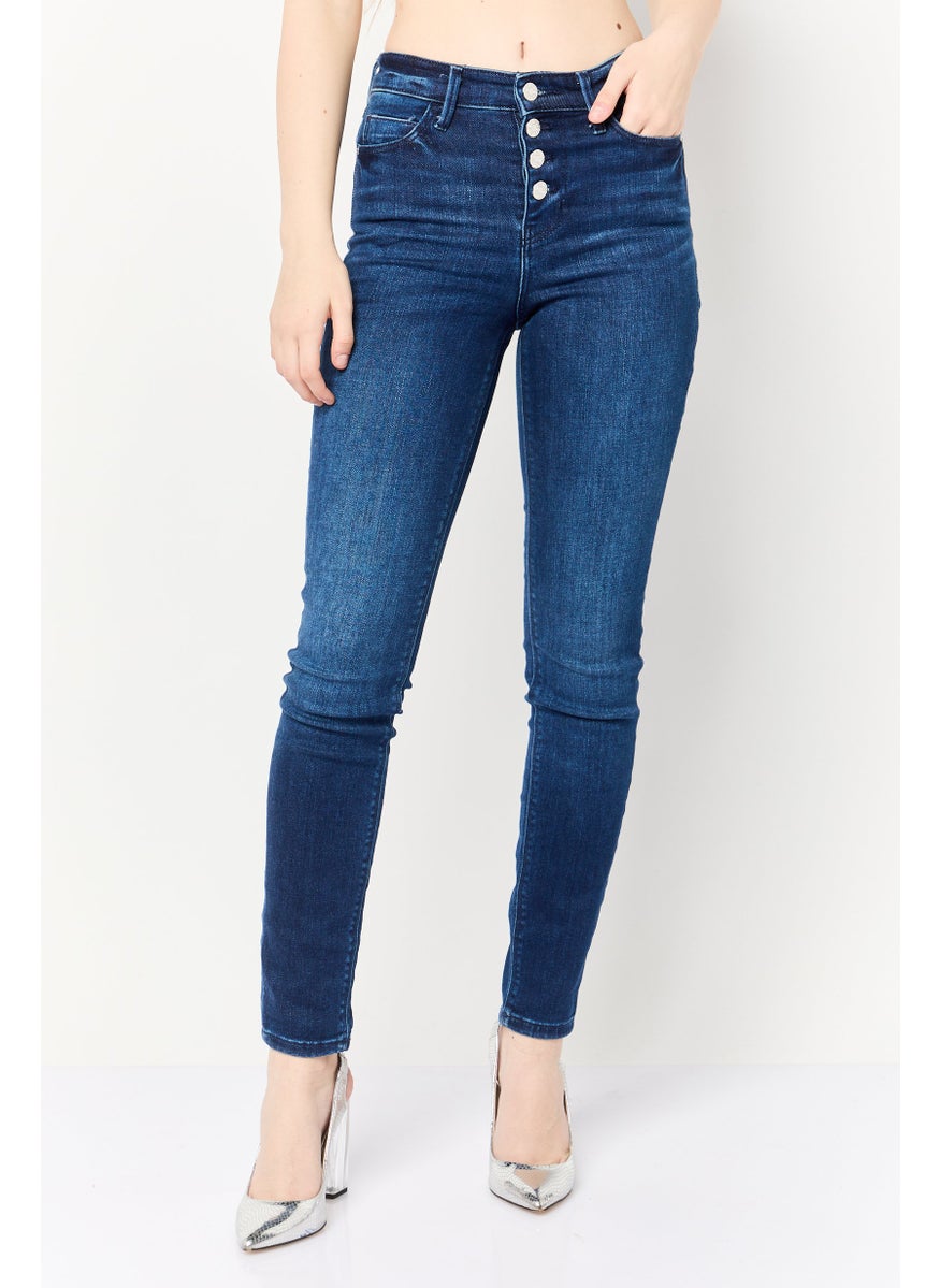 Women Skiiny Fit High Rise Solid Denim Jeans, Navy