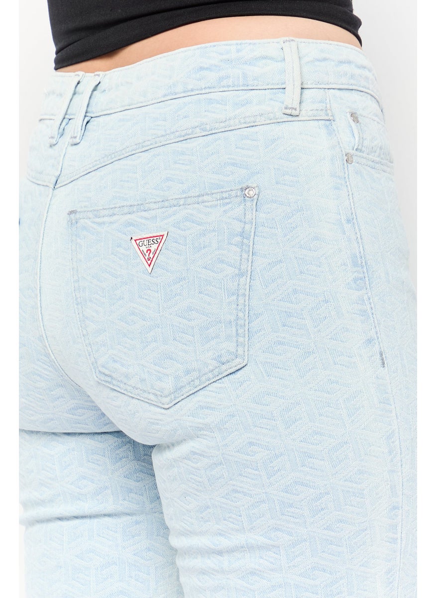 Women Skinny Fit Textured Denim Jeans, Blue Wash