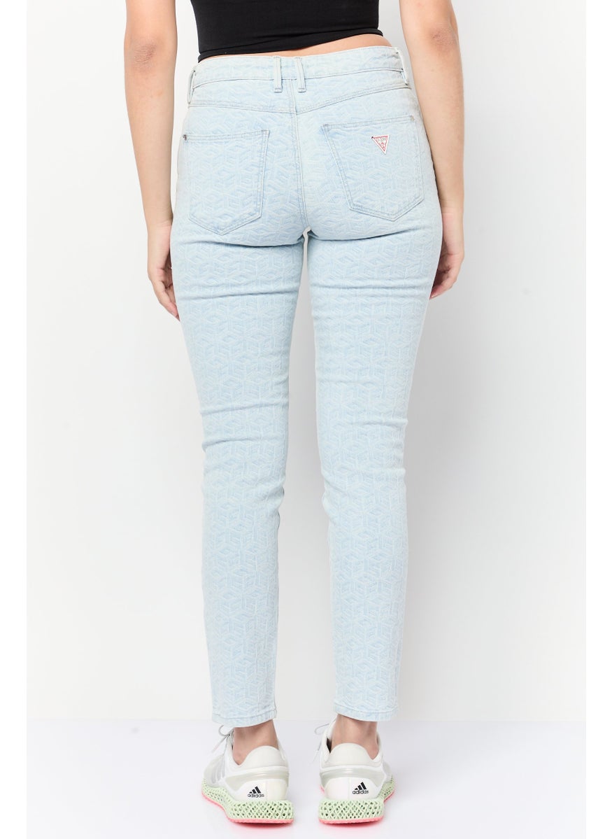 Women Skinny Fit Textured Denim Jeans, Blue Wash