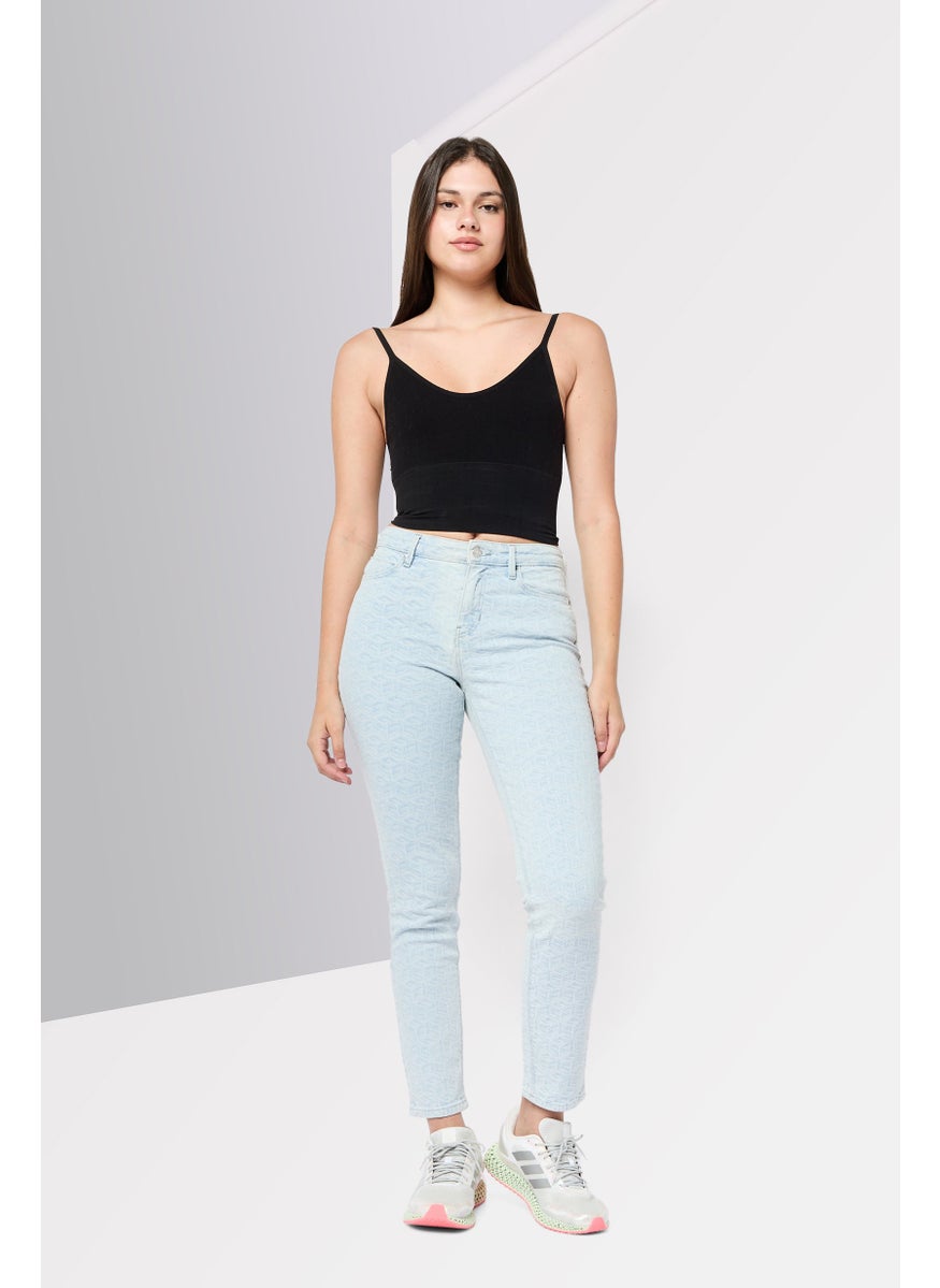 Women Skinny Fit Textured Denim Jeans, Blue Wash
