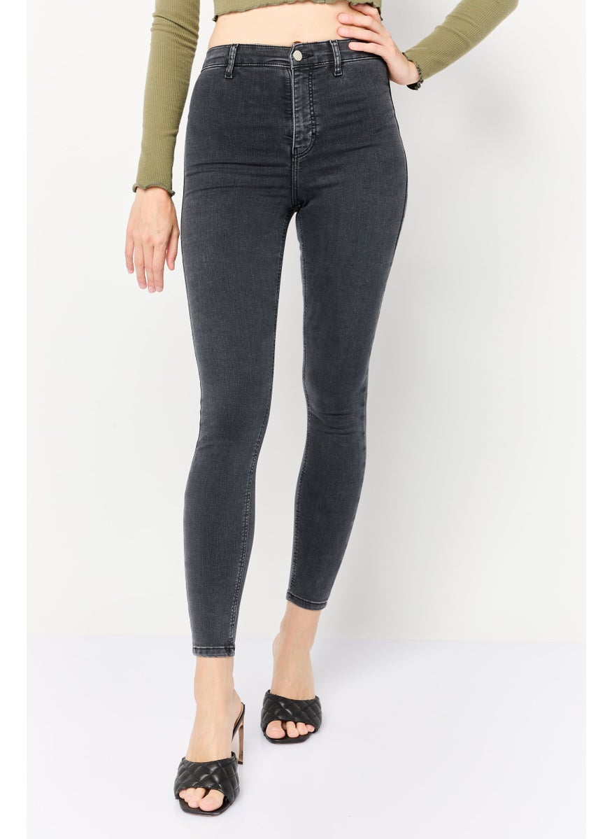 Women Regular Fit Washed Stretchable Jeans, Black