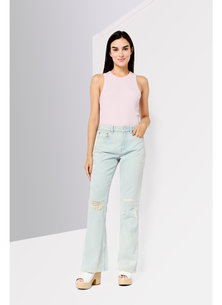 Women Regular Fit Washed Stretchable Denim Jean, Light Blue