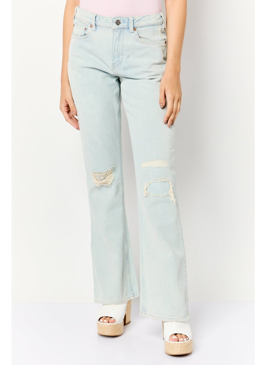 Women Regular Fit Washed Stretchable Denim Jean, Light Blue