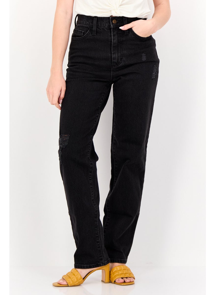 Women Straight Fit Solid Stretchable Denim Jeans, Black