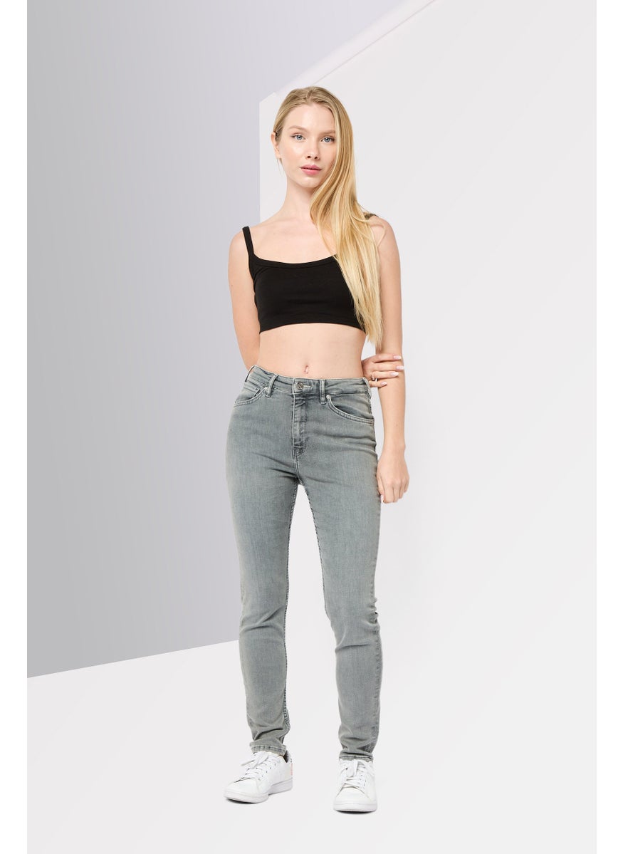 Women Regular Fit Washed Denim Jean, Grey