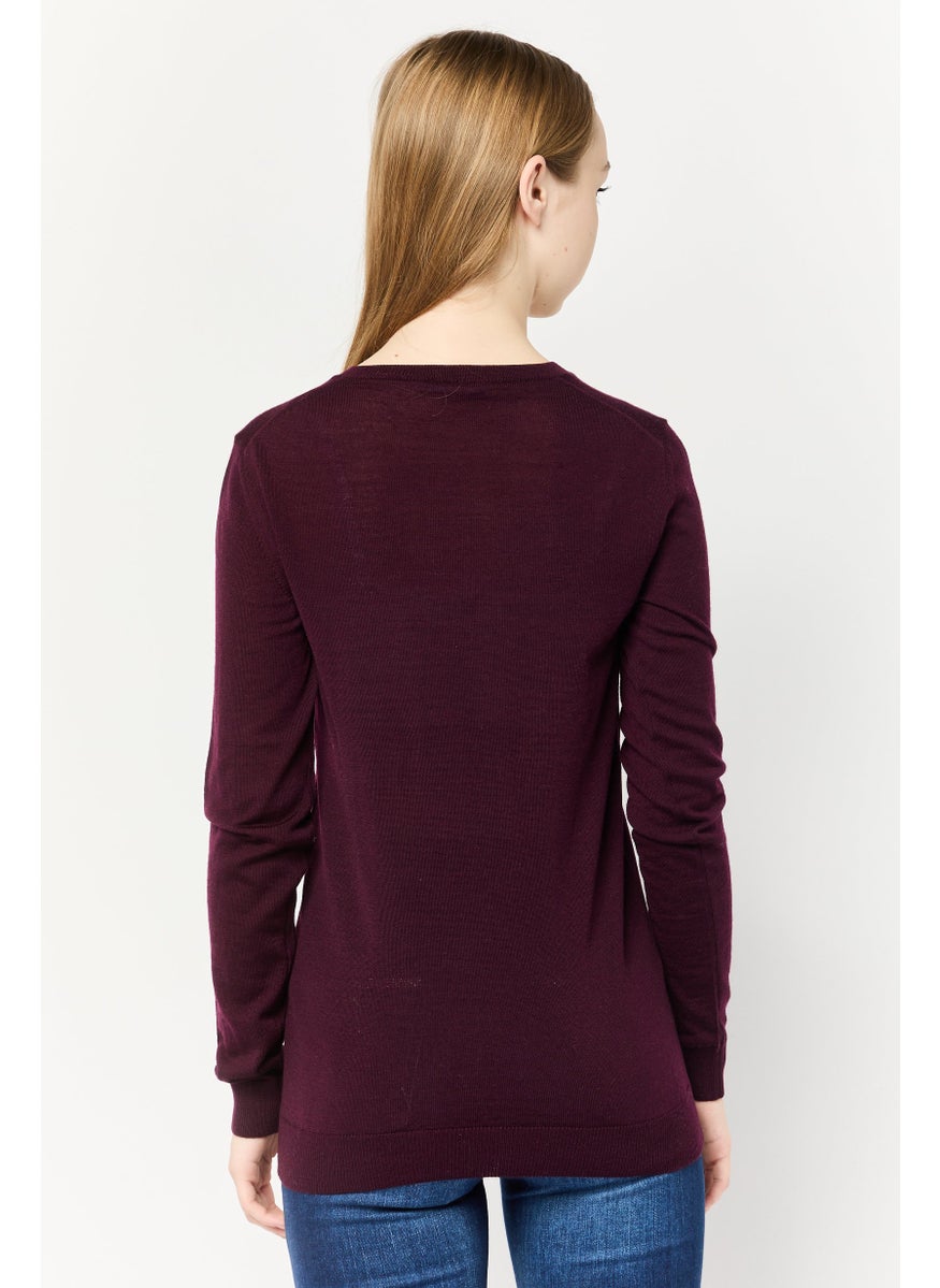 Women V-Neck Embroidered Logo Sweater, Maroon