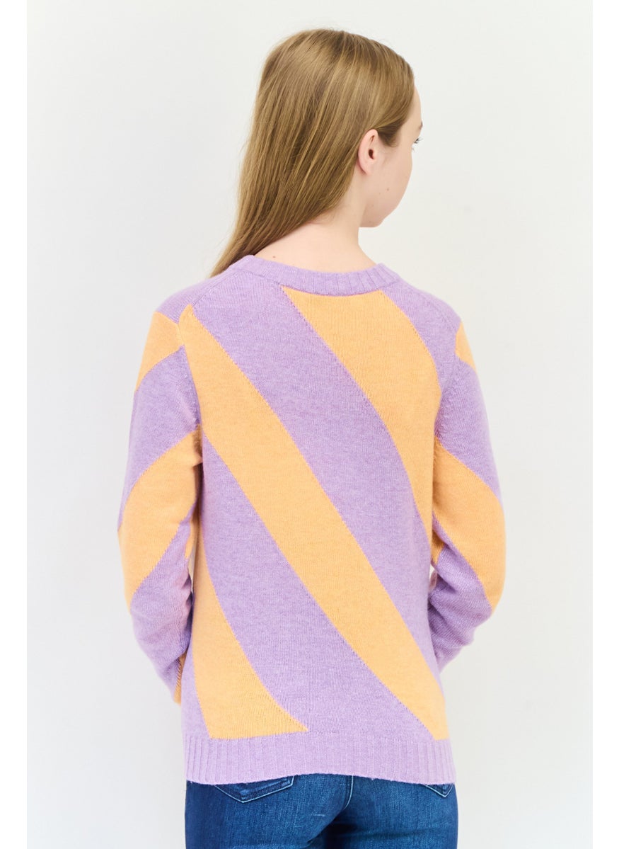 Women Round Neck Stripe Sweater, Multicolor