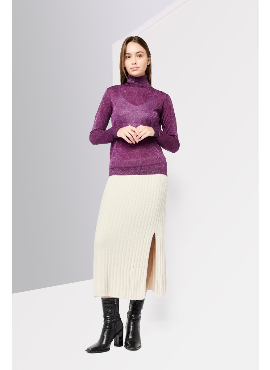 Women Turtle Neck Textured  Sweater, Purple