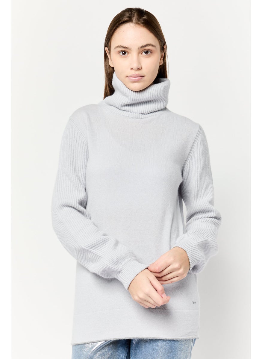 Women Turtle Neck Textured Sweater, Grey