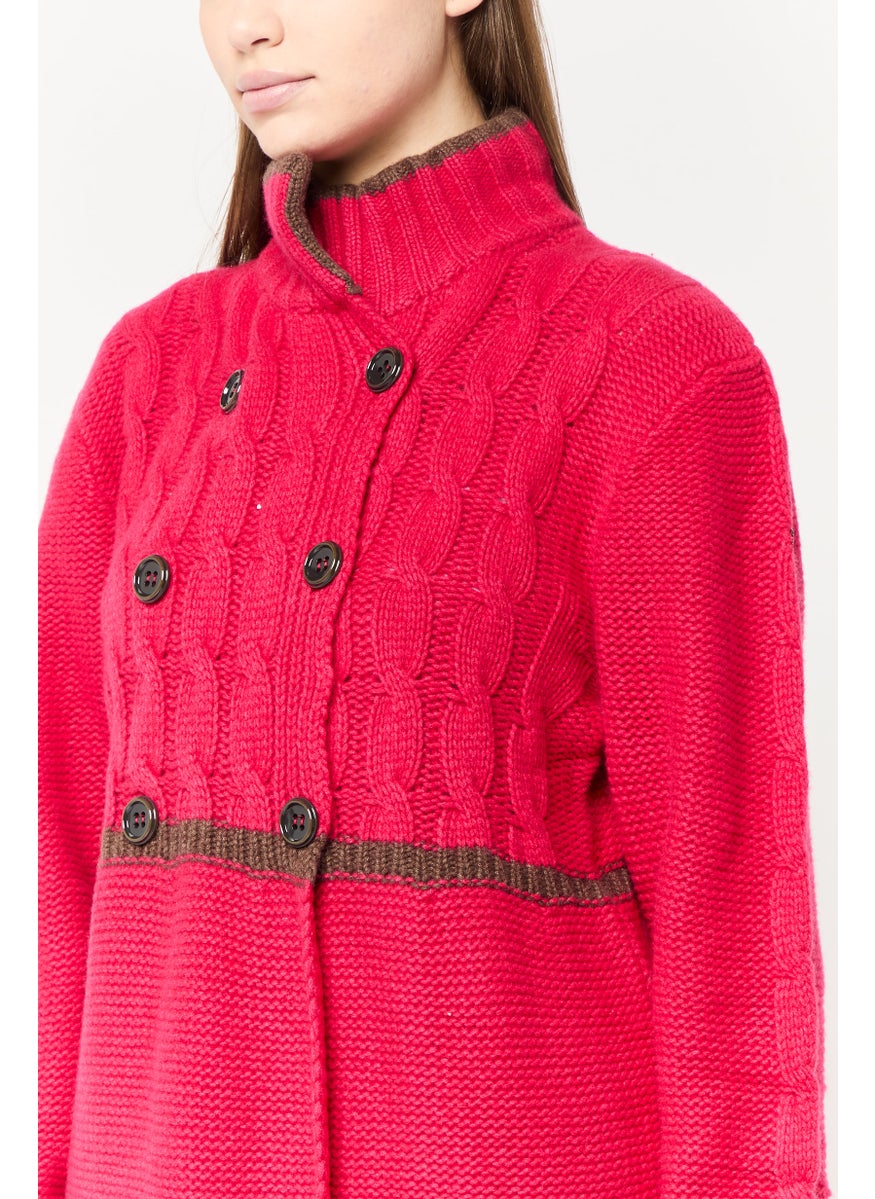 Women Crochet Cardigans, Deep Pink