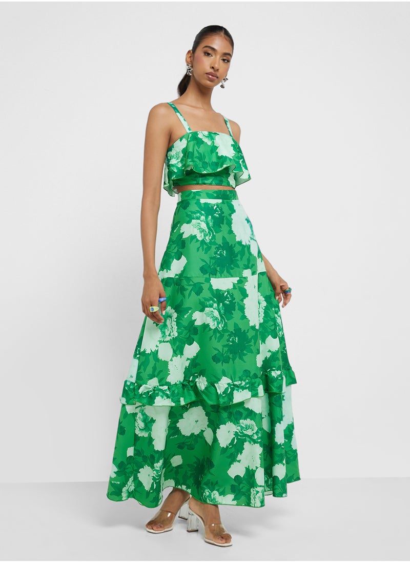 Strappy Floral Print Crop Top & Skirt Coord Set