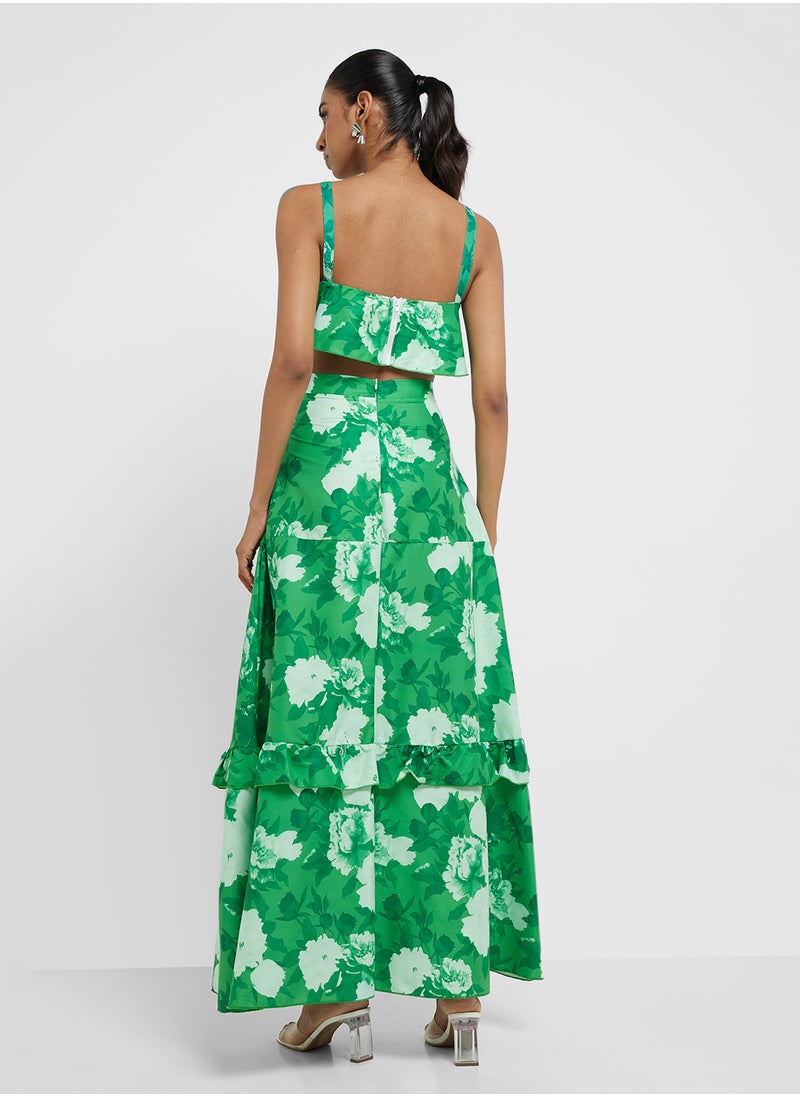 Strappy Floral Print Crop Top & Skirt Coord Set