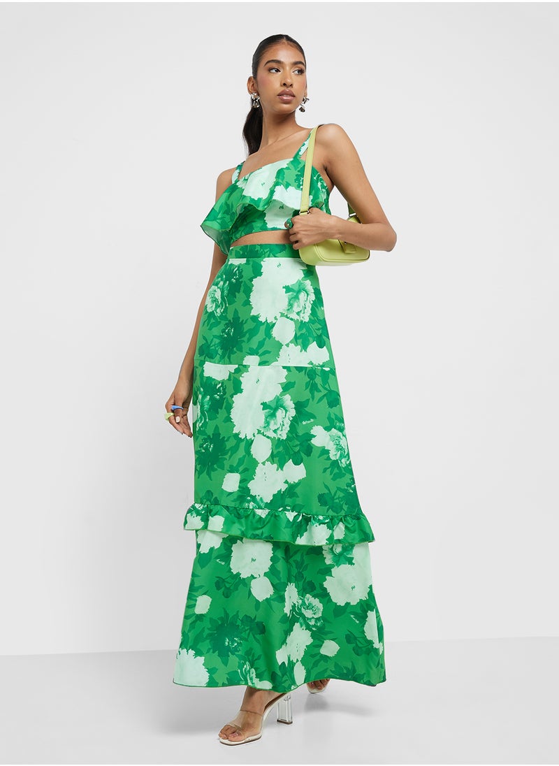Strappy Floral Print Crop Top & Skirt Coord Set