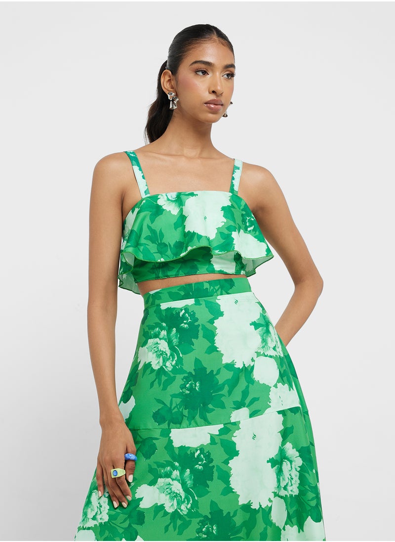Strappy Floral Print Crop Top & Skirt Coord Set
