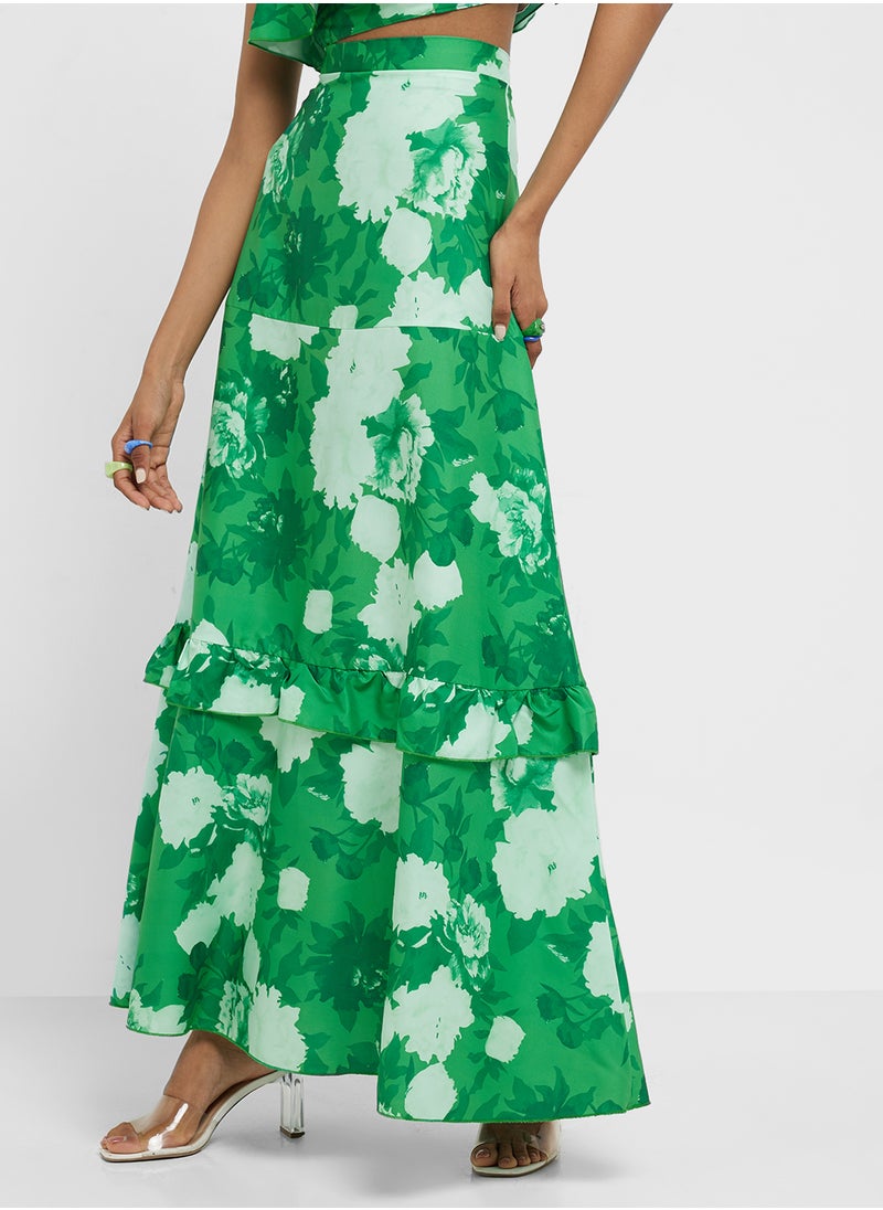 Strappy Floral Print Crop Top & Skirt Coord Set