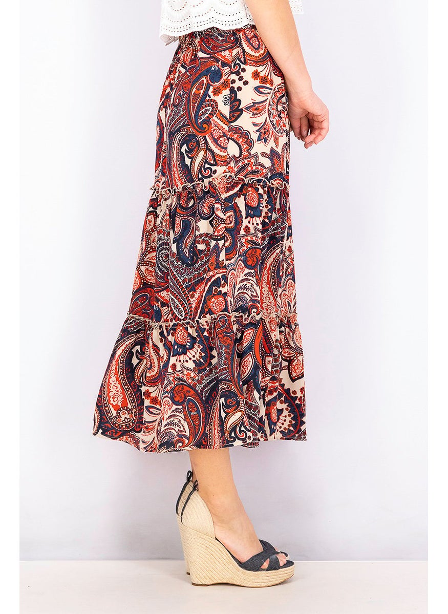 Women Riley Midi Skirt, Red Combo