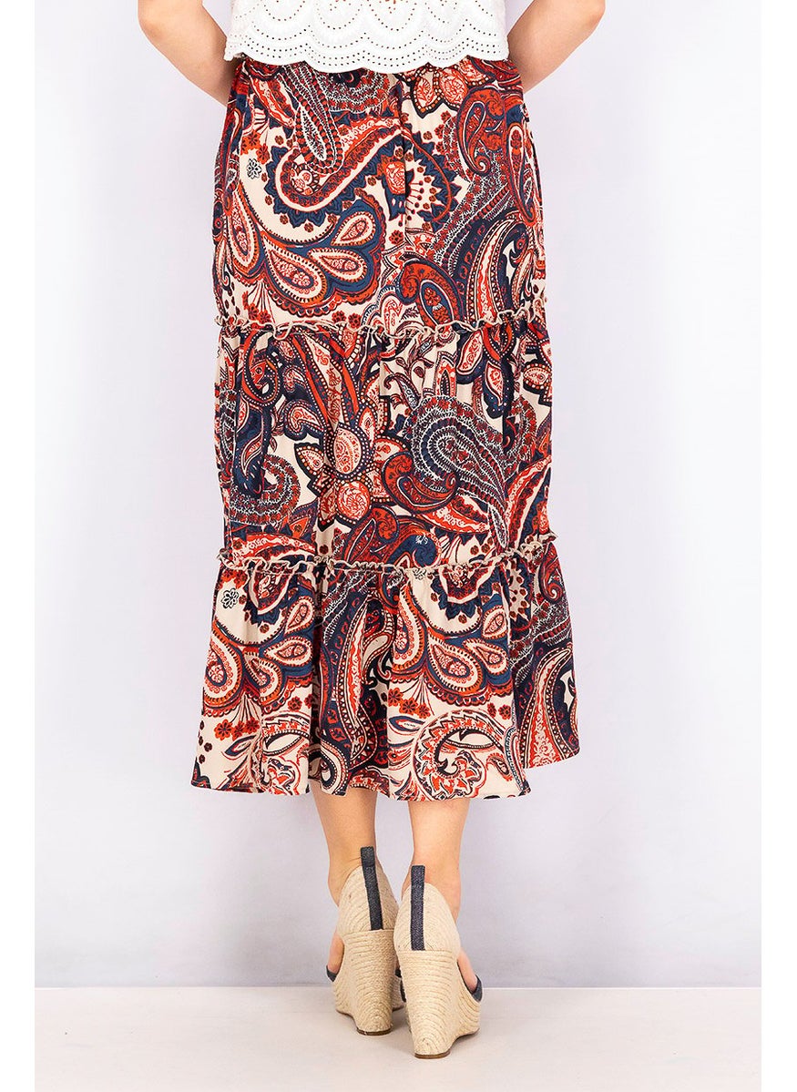 Women Riley Midi Skirt, Red Combo