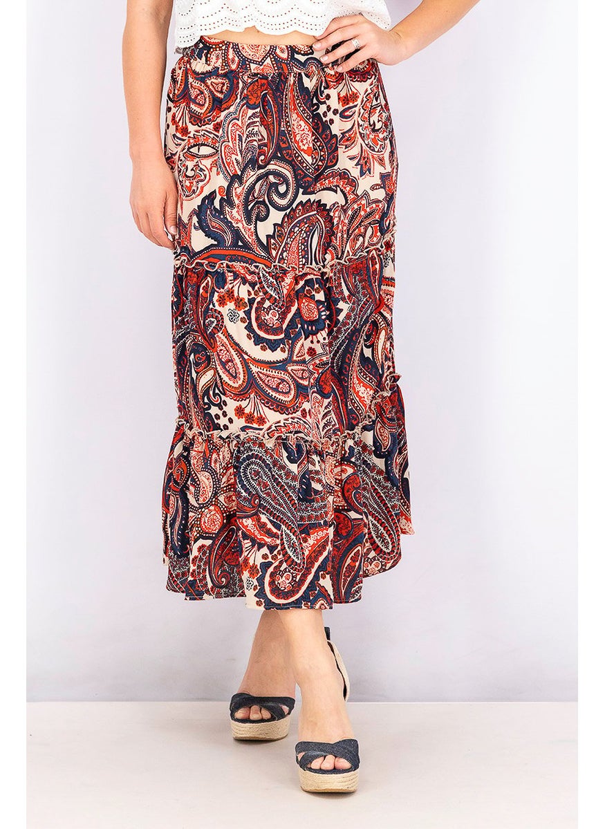 Women Riley Midi Skirt, Red Combo