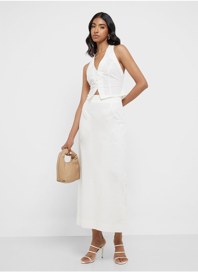 Halter Neck Button Down Top & Maxi Skirt Set