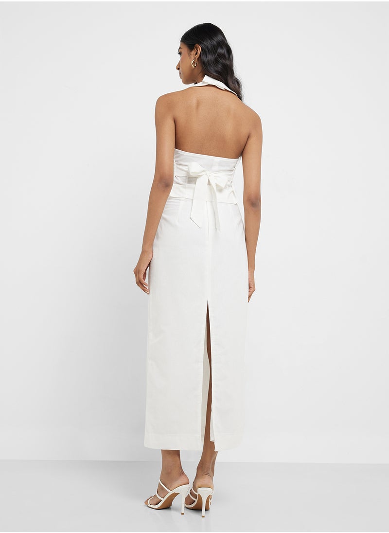 Halter Neck Button Down Top & Maxi Skirt Set