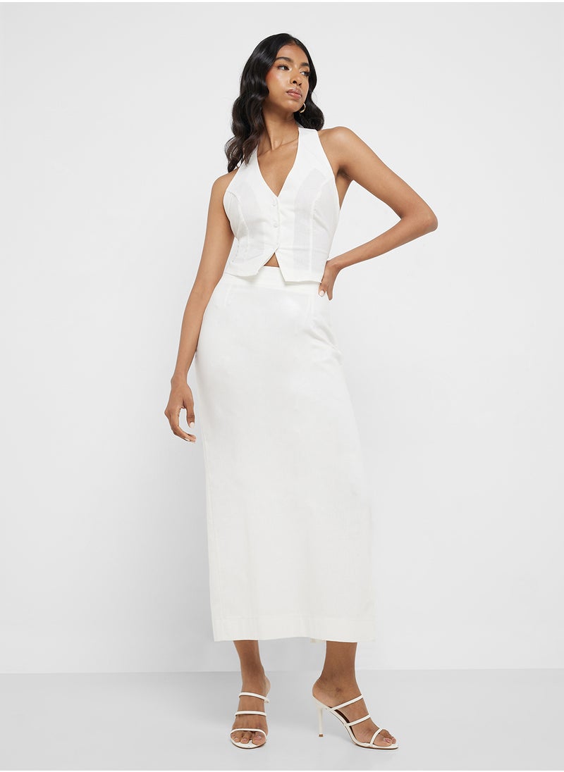 Halter Neck Button Down Top & Maxi Skirt Set