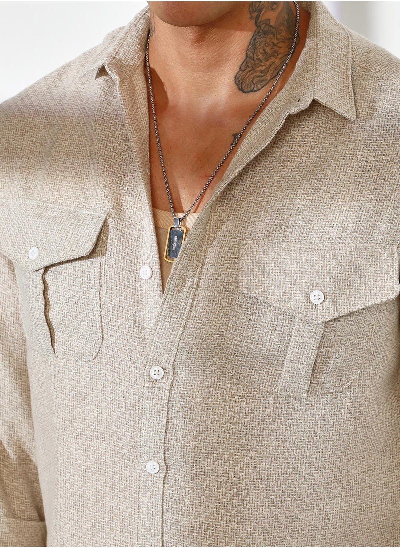 Men's Tan Brown & Ivory White Basket-Weave Shirt