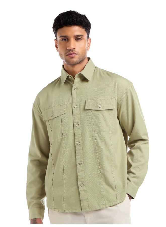 Beige Contrast Stitch Jacket Shirt for Men