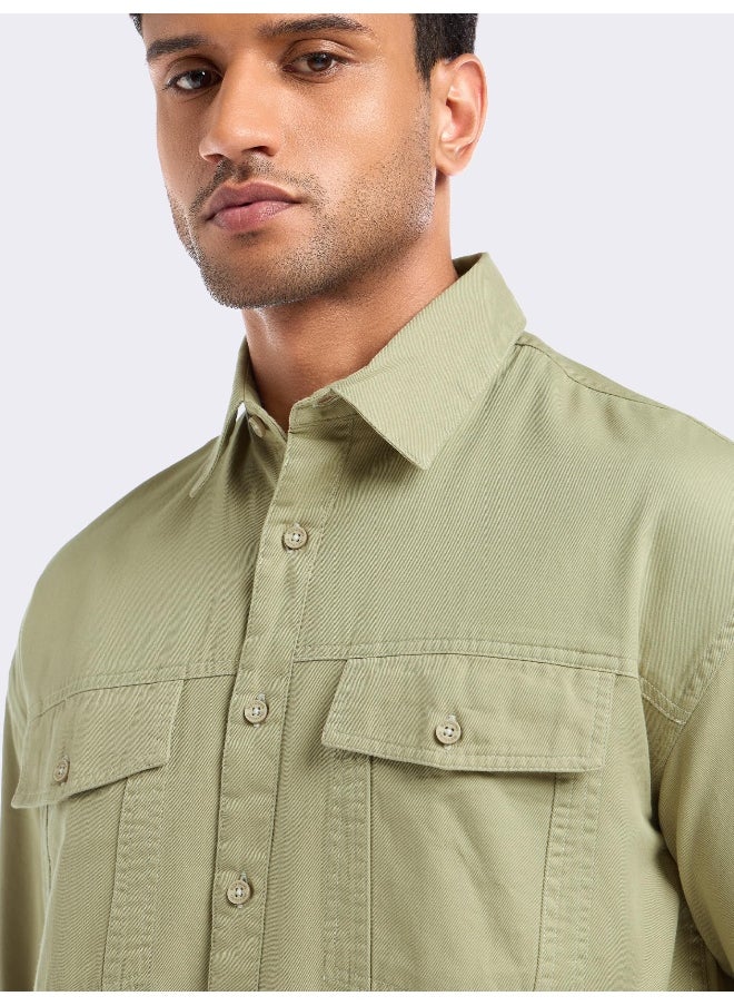 Beige Contrast Stitch Jacket Shirt for Men