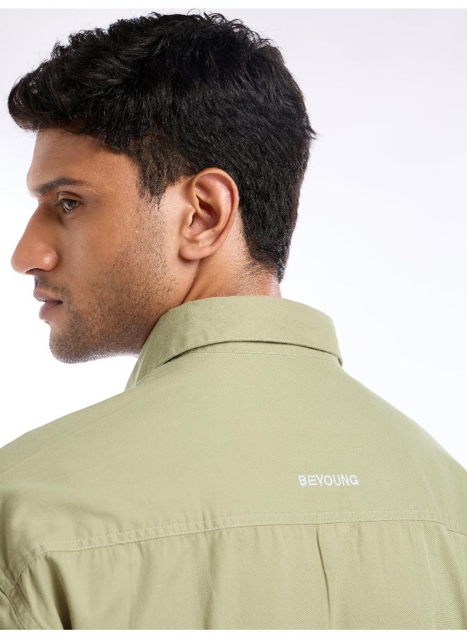 Beige Contrast Stitch Jacket Shirt for Men