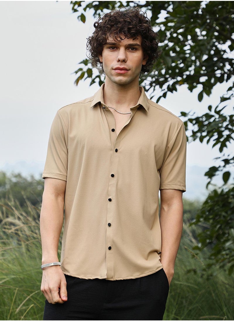 Men's Buff Beige Solid Knit Shirt