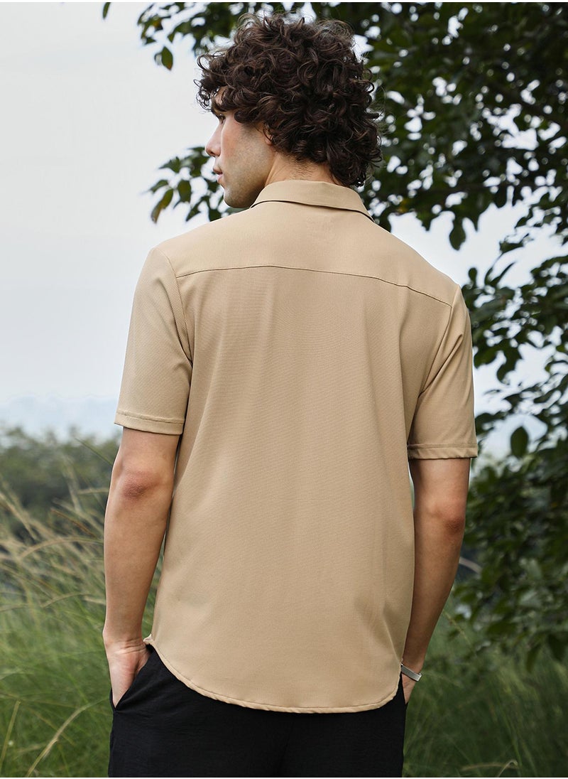 Men's Buff Beige Solid Knit Shirt