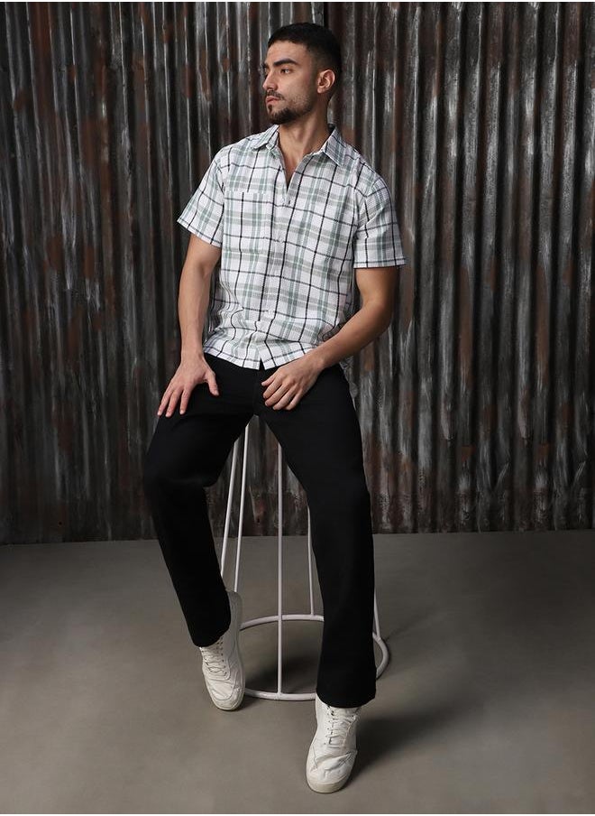 Men Comfort Tartan Checks Textured Checked Half Sleeve Casual Shirt