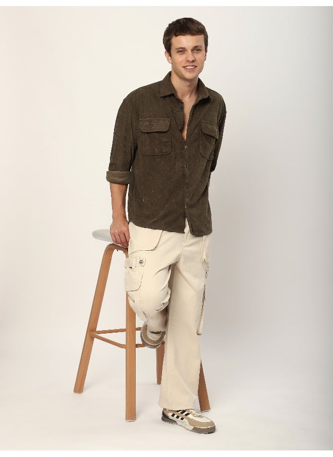 Dark Brown Tribal Textured Corduroy Shirt