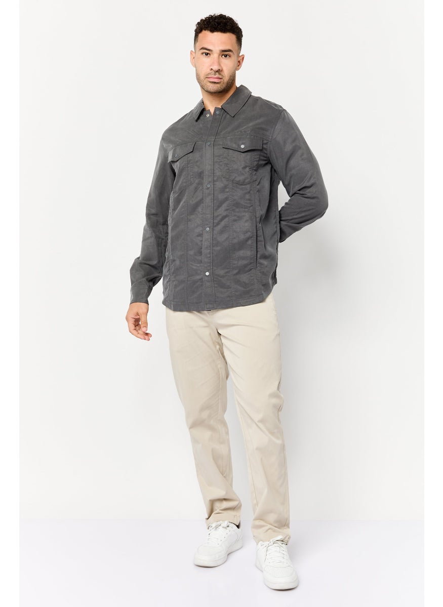 Men Regular Fit Washed Long Sleeve Casual Shirts, Washed Grey