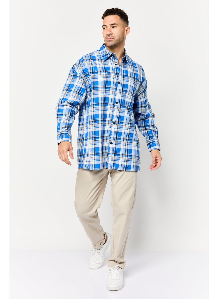 Men Oversize Fit Checkered Long Sleeves Casual Shirt, Multicolor