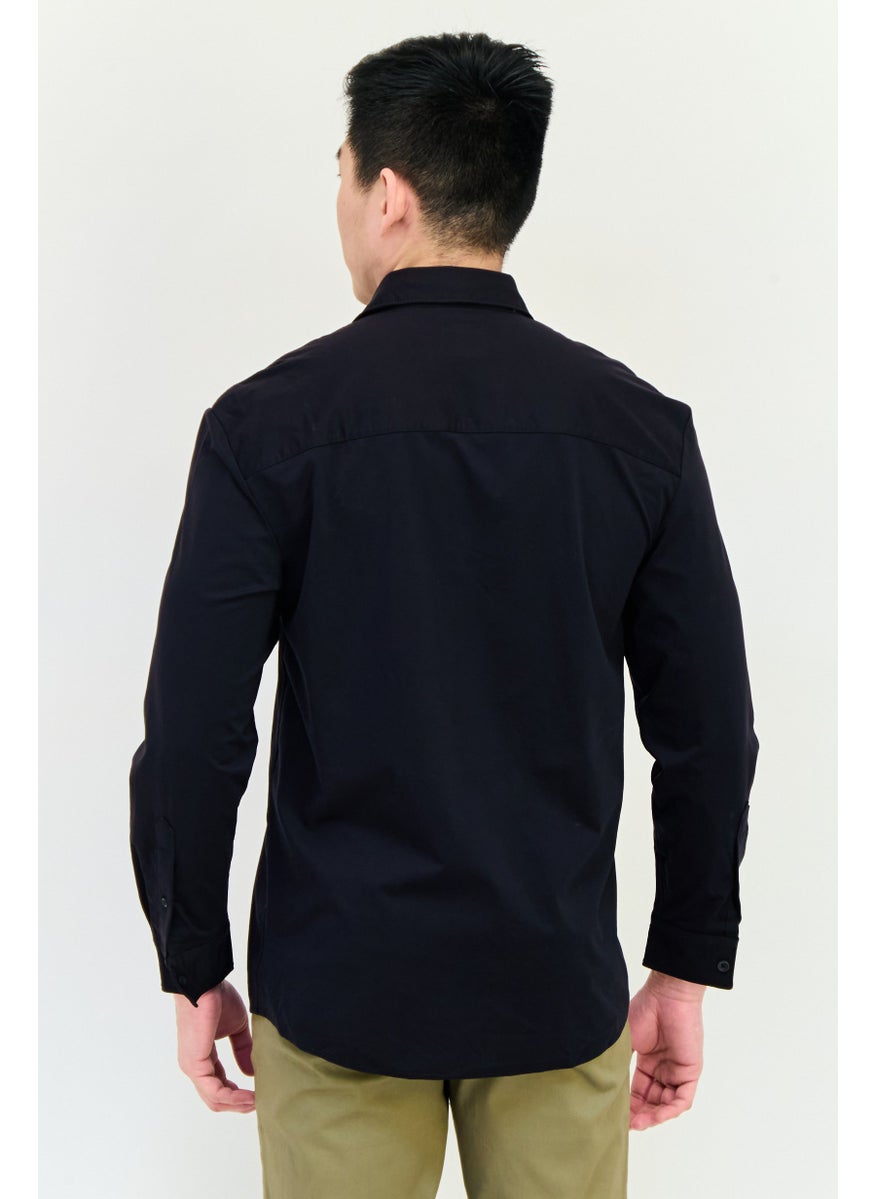 Men Drop Shoulder Fit Solid Long Sleeves Casual Shirts, Black