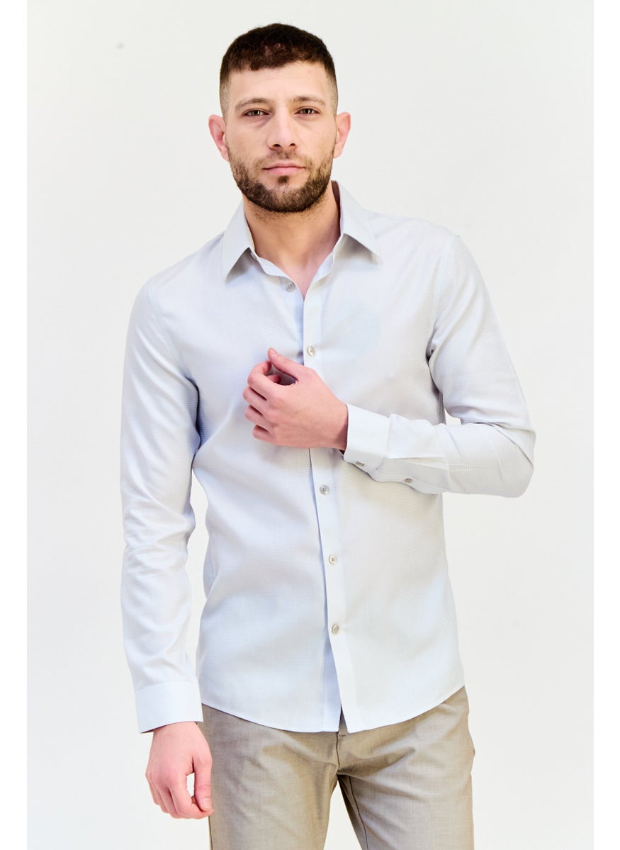 Men Slim Fit Textured  Long Sleeve Casual Shirt, Light Grey