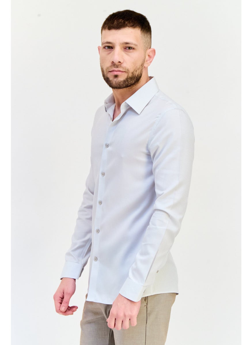 Men Slim Fit Textured  Long Sleeve Casual Shirt, Light Grey