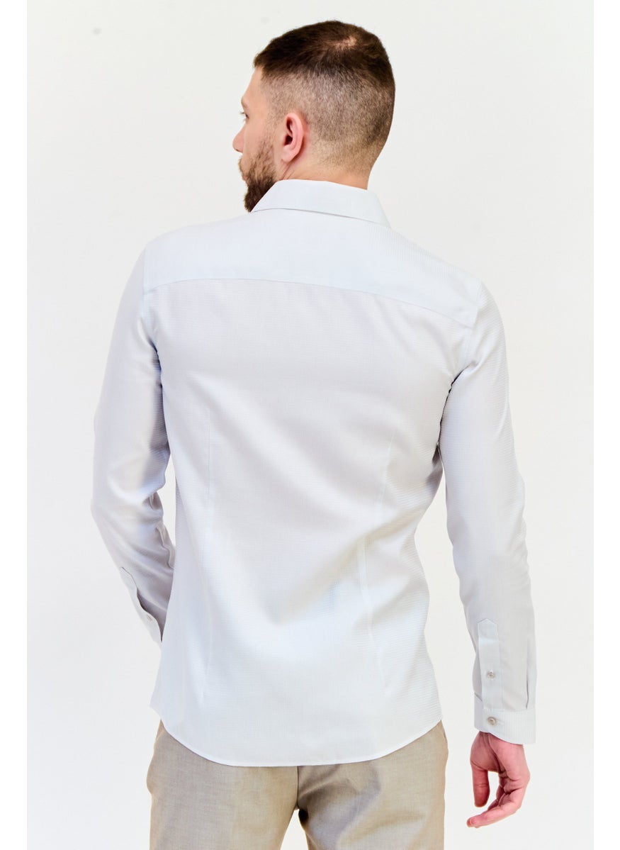 Men Slim Fit Textured  Long Sleeve Casual Shirt, Light Grey