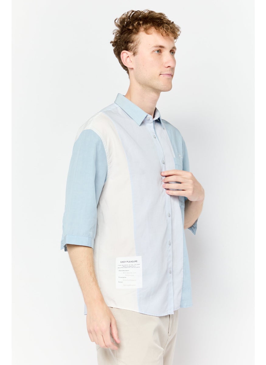 Men Regular Fit Embroidered Three Quarter Sleeve Casual Shirt, Multicolor