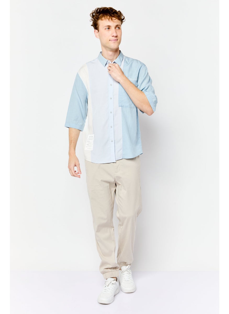 Men Regular Fit Embroidered Three Quarter Sleeve Casual Shirt, Multicolor