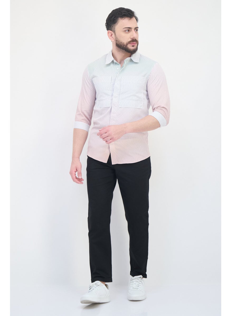Men Regular Fit Stripe Long Sleeve Casual Shirt, Multicolor